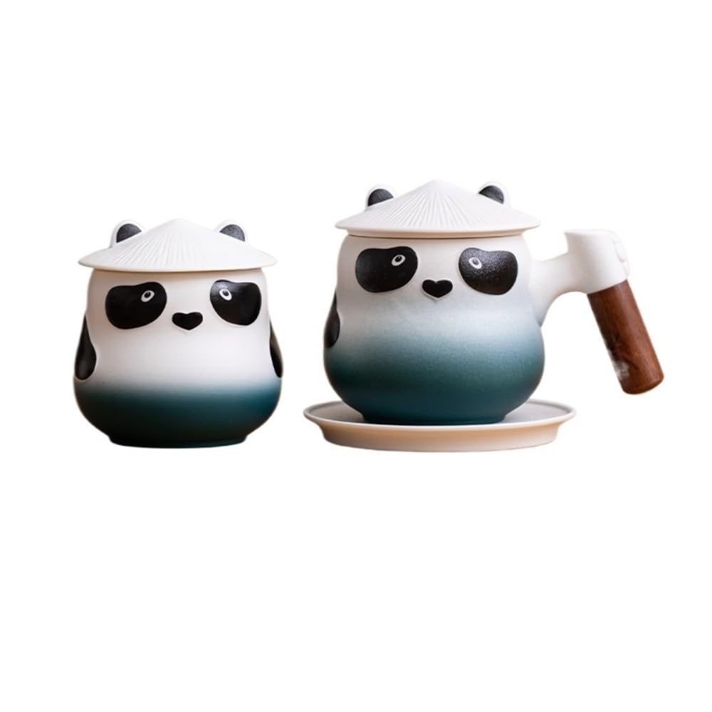 LYGSWDB Teedose, Keramik-Vorratsdose für losen Tee, kreatives Panda-Teeglas, Büro-Teetasse, Kombinationsset, Bürofilter, Teesieb, Tasse, Teedose (E)