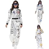 Disfraz de astronauta para hombre y mujer, color plateado, mono de astronauta, traje espacial, adulto, carnaval, astronauta, espacio, estrella espacial, abejas, viaje en el tiempo, científicos 2026