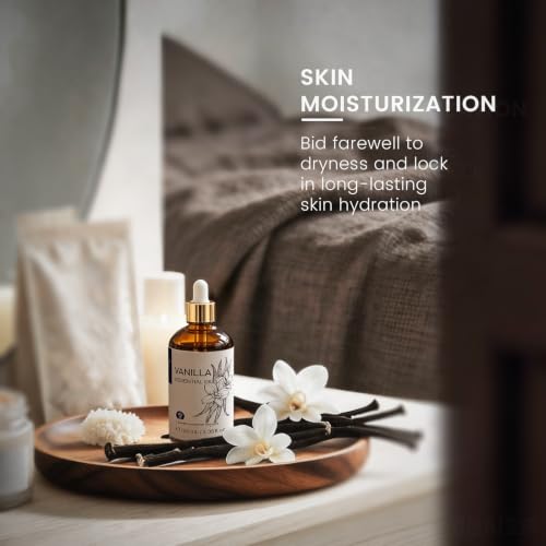 Image of HIQILI Vanilla Essential Oil for Skin, Diffuser, Perfume, Home Scents | Strong Fragrance Add in Unscented Lotion, Candle Soap Making Scent, Warm Sweet Aroma - 100 mL / 3.38 fl oz