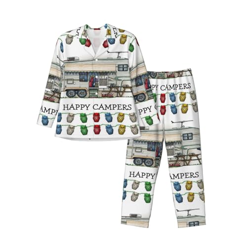 Alliya Happy Camper Men'S Long-Sleeved Pajama Set Nighttime Sleep Relax Travel Lazy Weekend Two Piece Sets Black
