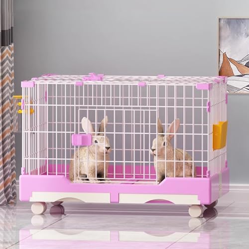 うさぎ ケージ 車輪付き ペットケージ 掃除が簡単な下部引き出しデザイン 2ドア 強化バックル付き 組み立てが簡単(Red,74*49*56cm)