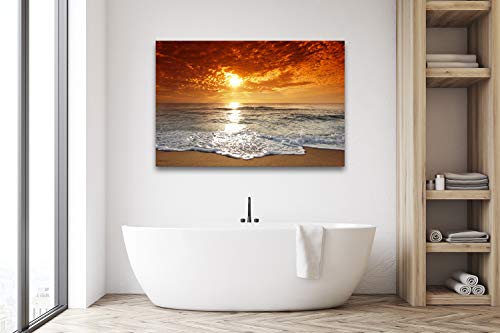 Muolunna S04669 Canvas Prints Wall Art Sunset Ocean Beach Pictures Photo Paintings For Living Room Bedroom Home Decorations Stretched And Framed Ready To Hang Seascape Waves Artwork 24X36Inch #TOP2