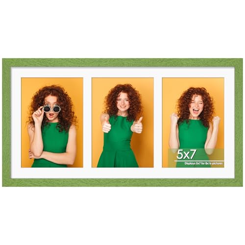 Image of DUENPY 8x16 Collage Picture Frame 5x7 Collage Picture Frame Displays Three 5x7 inch Photos or 8x16 (Without Mat) for Available Horizontal Wall Mounting Display and Vertical Green