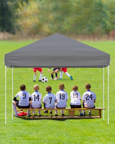 10x10 Pop Up Canopy Tent, Outdoor Tent with 3 Adjustable Height, Easy Set Up Canopy with 4 Sandbags & Carrying Bag for Camping, Parties, Outdoor Events -Gray