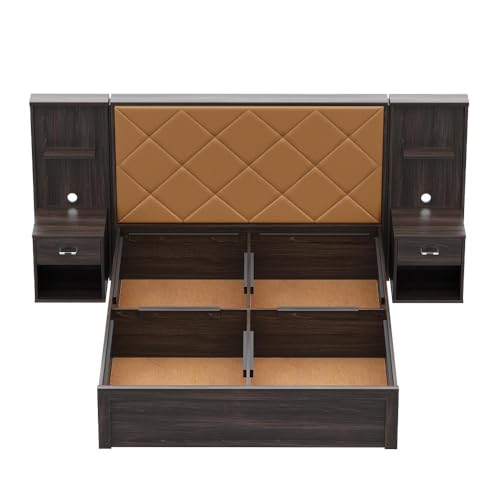 Image of Wakefit Bed | 3 Yr Warranty | Bed Queen Size, Storage Box & Camel Fabric Cushioned Upholstery Headboard, Density:680-750kg /m, Termite & Borer Resistant, Fits Mattresses Up to 8 inches(Noctis78x60-WM)