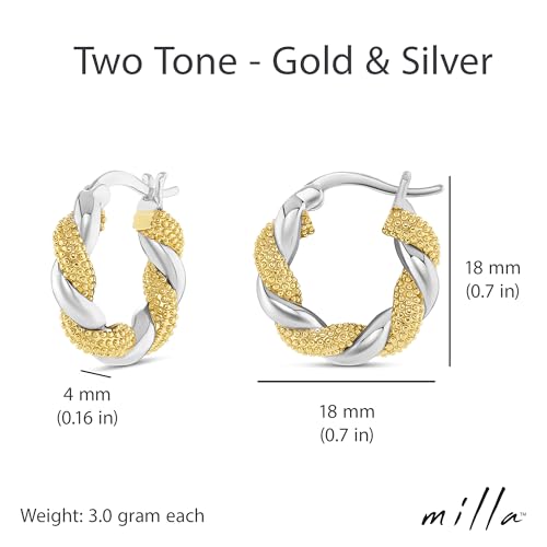 Milla Two Tone Earrings - Small Twisted 14K Gold and Sterling Silver Plated Mixed Metal Earrings, Lightweight and Hypoallergenic3