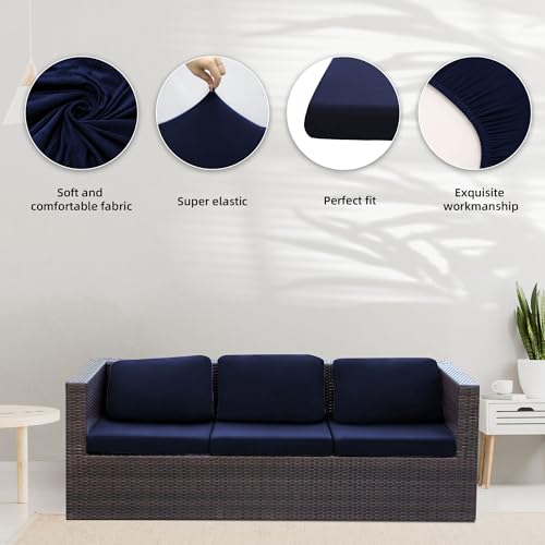 Image of 8Pcs Stretch Patio Cushion Covers,Outdoor Couch Covers Replacement,Outdoor Couch & Sofa Slipcovers,for Patio Furniture Cushion Covers,Washable Reusable urniture Protector (Navy Blue,Cover Only)