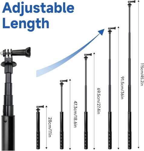 Image of Selfie Stick 45.2Inch /115cm Extension Invisible Monopod Compatible for Gopro Hero 12 /11 /10 /9 for Insta 360 Ace pro X3 DJI Action 4 3 2 Akaso and Other Action Cameras