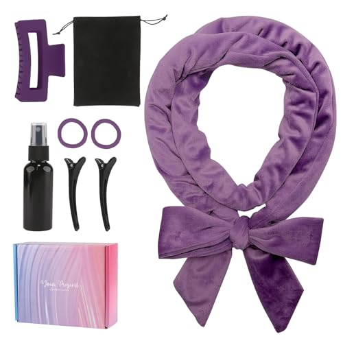 Bigodino Senza Calore per Boccoli, Set Di Bigodini Antiscivolo, Fascia Morbida Curler Arricciacapelli, Crea bellissimi ricci senza danneggiare i tuoi capelli, Adatto a Capelli Corti/Medi/Lunghi,Viola