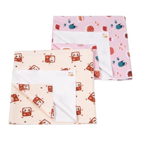 Image of Tidy Sleep Printed Baby Dry Sheet Waterproof Mattress Protector for Newborns | Soft Quick-Dry Bed Protector Mat | Reusable Leakproof | Smart Robot & Sweet Treat Pack 2 (Small)
