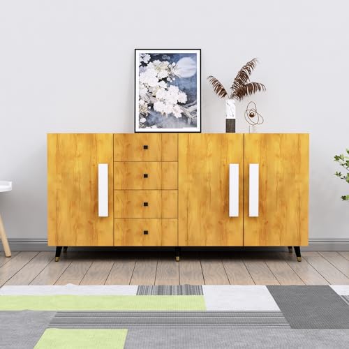 Image of Bniture Wooden Sideboard Cabinet for Living Room | Wooden Storage Cabinet with 3 Door & 4 Drawers | Engineered Wood Multipurpose Cabinet with Spacious Shelves for Home & Office | Giant Wood