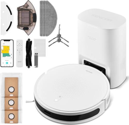 SENCOR SRV 7485WH Robot Aspirateur et Laveur, Navigation Lidar, 5000 Pa, Vidange Automatique, 140 Min d'Autonomie, 8,3 cm