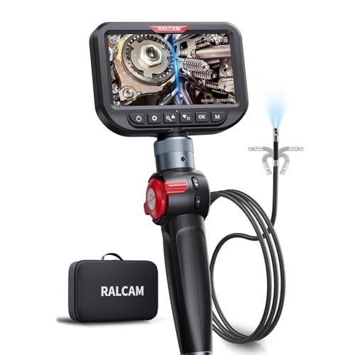 Ralcam Dual Lens Articulating Borescope 5", 6.5mm Slim Probe, Two-Way Articulated Endoscope Inspection Camera with 5FT Flexible Snake Cable for Engine Automotive HVAC Wall Pipe Dual Lens-5.0