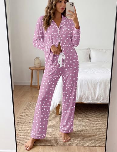 Image of ZMJ Womens Pajamas Sets 2 Piece Long Sleeve and Pant Pj Sets Button Up Sleepwear
