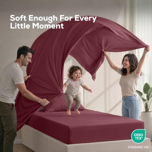 Image of Utopia Bedding Twin XL Sheet Set - 3 Piece Bed Sheets for Twin XL Size Bed, Soft and Breathable Microfiber, Includes 1 Fitted Sheet, 1 Flat Sheet and 1 Pillowcase - Oeko Tex (Burgundy)
