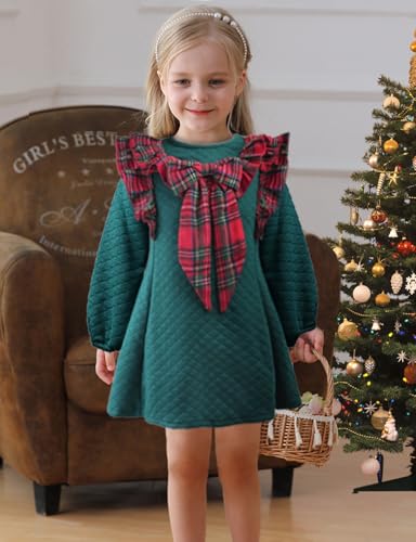 AGQT Toddler Girls Christmas Dress Red and Black Plaid Xmas Midi Dress Size 6M-5T2