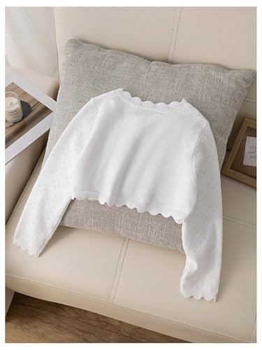 OYOANGLE Girl's Long Sleeve Cropped Cardigan Knitted Frill Trim Open Front Contrast Lace Cardigans2