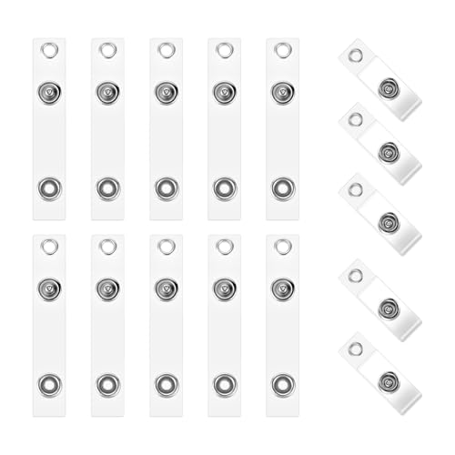 15 Pcs Badge Holder Clip ID Badge Clip Clear ID Badge Holder Straps with Snap PVC Transparent Vinyl...