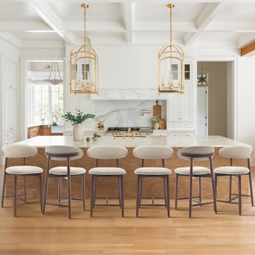 Image of COLAMY Upholstered Counter Height Bar Stools Set of 6, Kitchen Island Stools with Back, Modern Counter Stools Island Bar Chairs with Wood Legs for Kitchen Island Dining Room Bar, Beige