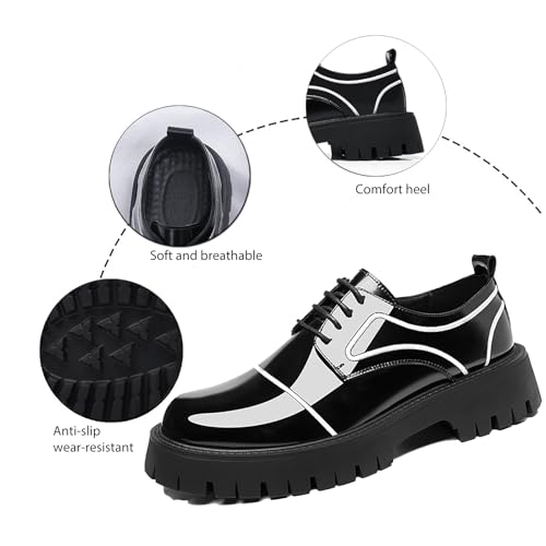 Men's Black Patent Leather Platform Oxford Shoes Classic Round Toe Lace Up Lug Sole Dress Shoes Comfortable Business Work Causal Derby Oxfords2