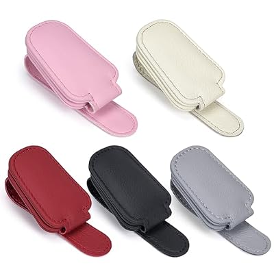 KIWEN Sunglasses Holders for Car Visor, Magnetic Leather Glasses Eyeglass Clip for Car, Ticket Card Clip Sunglasses Mount, Car Visor Accessories Gadgets (1, Pink)