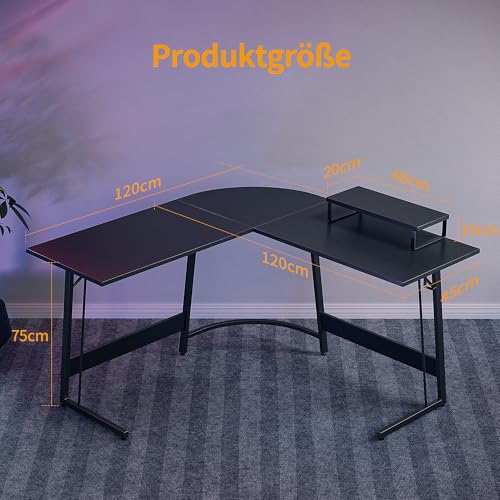 Cubiker Gaming Tisch 120x120x75cm, Schreibtisch mit Monitorständer, Eckschreibtisch, Gaming Schreibtisch L Form, Computertisch, Schwarz – Bild 4