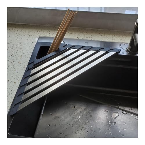 UZAMIRLEX Escurreplatos Enrollable, El Estante de sequía del Plato del triángulo sobre el Fregadero Rueda for Arriba tamaños múltiples Multicolores del Acero Inoxidable 304(Black,S)