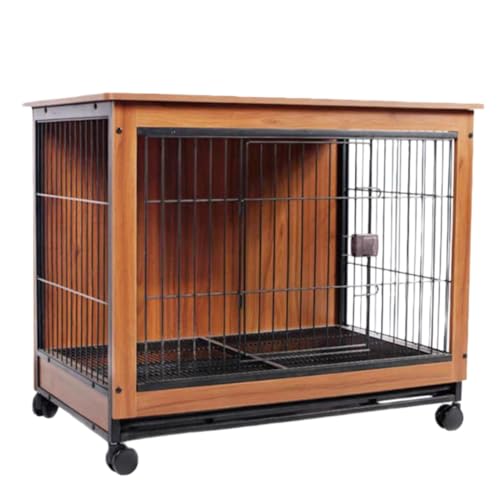 Lapakey木製 ドッグサークル ドッグケージ ペット用ケージ 犬ハウス 室内 インテリア 屋根付き トレー付き お手入れ簡単 小型犬/中型犬向け (ウォルナット色,78*56*65cm車輪付き)