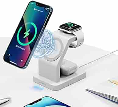 eller santé Wireless Charger | 3in1 23W Magnetic Mag-Safe Charger | Compatible with iPhone 13/13 Pro Max/13 Mini/12/12 Pro Max/ 12 Mini, Airpods3/Pro, iWatch Series 7/6/5/4.(White)
