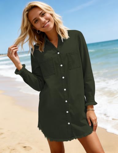 Image of Zilcremo Women Denim Dress Long Sleeve Button Down Jean Shirt
