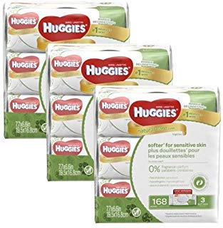 Huggies 3 packs of 56 Unscented Natural Care Baby Wipes, 3 Sets