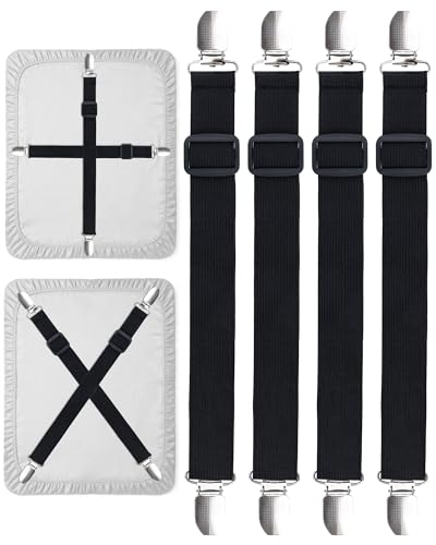 Acual 4 PCS Tendeur Drap Housse, 60-250 cm Attache Drap Housse Réglable Élastique, sans Plis Protéger Le Tissu, Maintenir en Place pour Lit, Matelas,...
