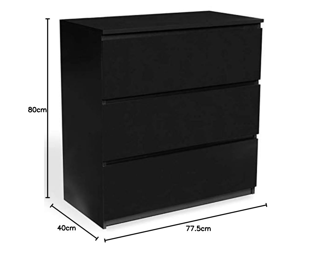 IDMarket - Commode 3 tiroirs TOMI 78 cm Bois Noir