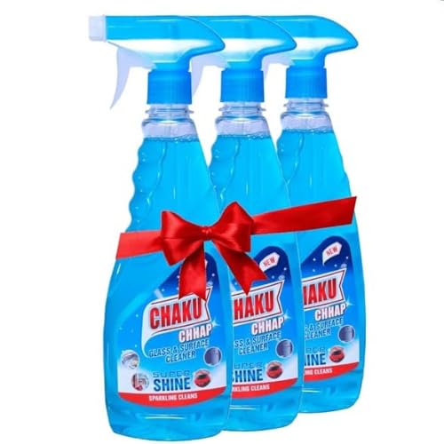 Image of Glass and Surface Cleaner Liquid Spray - Shine Booster for Glasses Mirrors and Multi-Surfaces | Removes Dirt Dust & Grime | Ideal for Car Kitchen Home Surfaces (500 ml Pack of 3)