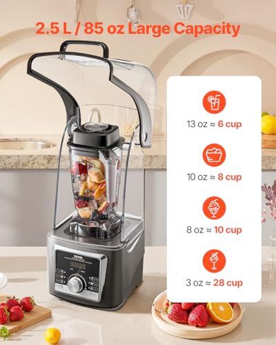 Image of VEVOR Blender for Smoothies, 85 oz 1400W, Professional Blender with Powerful Motor, Multi-Functional Food Processing with Noise Cover for Smoothie /Milkshake /Juice, Fits for Kitchen