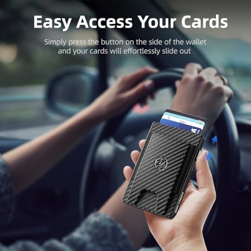 Wallet for Men, 2 In 1 Slim Pop Up Card Holder,RFID Blocking Minimalist Smart Magnetic Wallet for iphone 15/14/13 Pro/ProMax (Carbon Fiber Black)3
