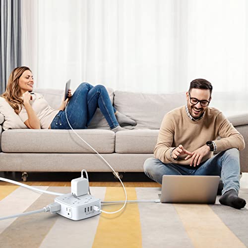 Image of 10 Ft Surge Protector Power Strip - YISHU 3 Side Outlet Extender with 8 Widely AC Outlets and 4 USB Ports, 10 Feet Extension Cord with Flat