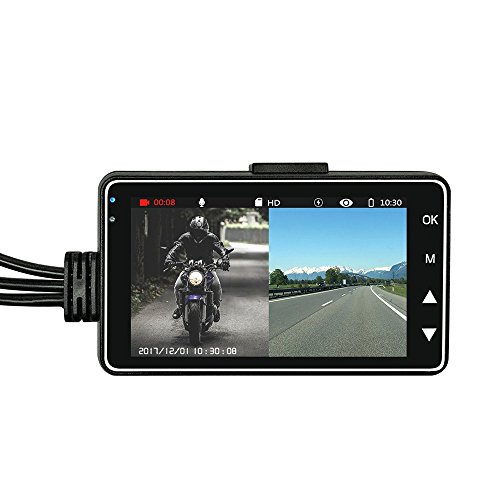 Dash CAM for Motorcycle, OXOQO Motorbike Recorder Cámara de grabación con cámara Frontal Delantera de Doble Pista