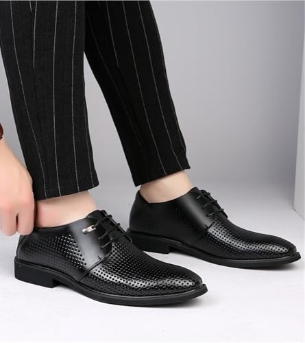 Men's Retro Hollow Out Pointed Toe Leather Shoes Handmade Casual Dress Shoes Fashion Trendy Breathable Oxfords for Spring Fall2