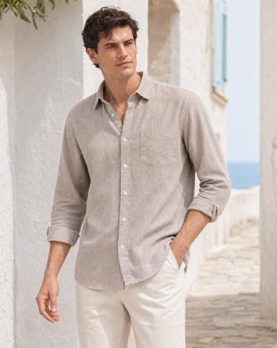 Image of Nobero Breezy Premium Linen Cotton Shirt for Men | Stylish Casual Shirts for Men | Semi Cut Collar | Box Pleat | Curved Hem | Regular Fit | Full Sleeve | S-XXXL
