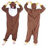 [Limspace] トナカイ 着ぐるみ パジャマ 大人用 ルームウェア ふわふわ 柔らかい 厚手 部屋着 寒さ対策 可愛い きぐるみパジャマ 春 秋冬 寒さ対策 レディース メンズ 男女兼用 柔らか かわいい 動物 キャラクター ハロウィン パーティー ゆったり S-XL (ブラウンクリスマス鹿M)