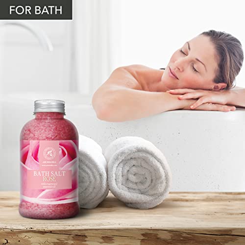 Rose Bath Salts 21.16 Oz - Natural Rosewood Oil & Rose Extract - Best For Relaxing - Good Sleep - Beauty - Bathing - Body Care - Wellness - Relax - Aromatherapy - Spa - De-Stress Bath Salts 600G #TOP2