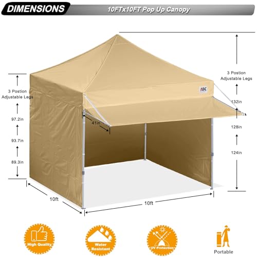 Image of ABCCANOPY Pop up Canopy Tent with Awning and Sidewalls 10x10 Market -Series, Beige
