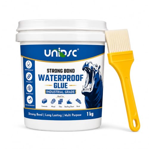 Image of UNIDSC Strong Bond Transparent Waterproof Glue with Brush | Self-Leveling Formula | Dries Crystal Clear with Brush-Mark-Free Glossy Finish | Sealant for Roof, Wall Cracks, Bathroom & Tiles | 1 KG