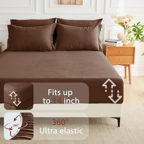 MUXHOMO 7 Pieces Full Comforter Set, Soft Bed in a Bag Full Size, All Season Bedding Set with Comforter, Flat Sheet, Fitted Sheet, Pillowcases & Shams, Brown