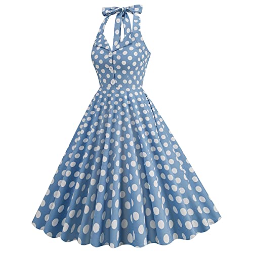 Image of 1950s Dresses for Women Vintage Retro Cocktail Party Swing Dresses Halter Floral Rockabilly 50s Polka Dot Pin up Dress