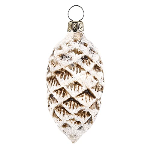 Marolin Glas Zapfen mit Schneeglitter antikweiß patiniert