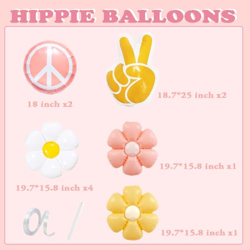 Image of Two Groovy Hippie Peace Sign Daisy Flower Wildflower Balloons Boho Theme Decor One Groovy Baby 5 Five Is a Vibe Birthday 70s Retro Peace Out Single Digits Young Wild And Three Party Decorations Girl