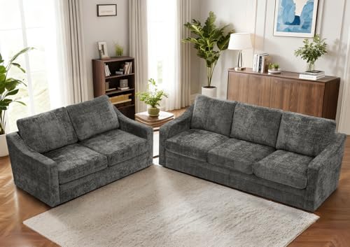 ACMEASE Chenille Sofa Set 2/3 Seats with Cushions, Grey