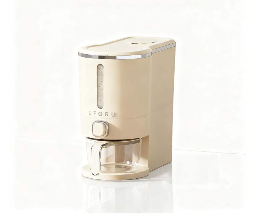 11-Pound Rice Dispenser With Measuring Cup,Kitchen Grain Storage Container,Pantry&amp;Home Dry Goods Storage Box(Cream White)